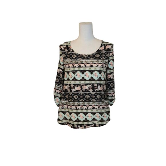 Wishful Park Elephant Print Top Women Size Small Floral Preppy Career - Picture 1 of 9